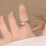 Nhẫn ngọc trai to đơn giản kiểu cao cấp sang trọng nhẹ nhàng dành cho nữ nhẫn ngón trỏ xếp chồng nhiều lớp