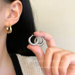 Trang sức hoa tai Bông tai khóa kim loại nối lại cảm giác kim loại sang trọng cho nữ Bông tai khí chất dễ phối cảm giác cao cấp đơn giản