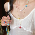 夏日多巴胺彩色串珠项链女甜美百搭气质长款流苏毛衣卫衣链批发