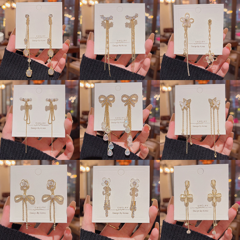 O1CN013lwhKD2KtizvnMdv5_2580729615-0-cib Hoa tai hoa tai tua rua dài kiểu Mori kim bạc S925 hoa tai hoa tai nơ Zircon tinh tế sang trọng nhỏ - Ảnh 1