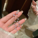 Siêu lấp lánh tinh tế Zircon Dài Tua Rua Lá Bông tai nữ thời trang tất cả các kết hợp khí chất cao cấp Bông tai bán buôn