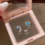 Sang trọng, sang trọng, cao cấp, tai Zircon màu xanh, Đinh xương, hoa tai tình yêu mặt trăng đơn giản khí chất thời trang