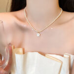 正圆S家小米珠锁骨链温柔气质山茶花项链女轻奢小众高级感颈链