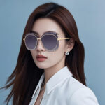 Kính râm mới xuyên biên giới, cảm giác cao cấp, phụ nữ nổi tiếng trên mạng, kính râm màu gradient, kính thời trang cắt không khung Douyin