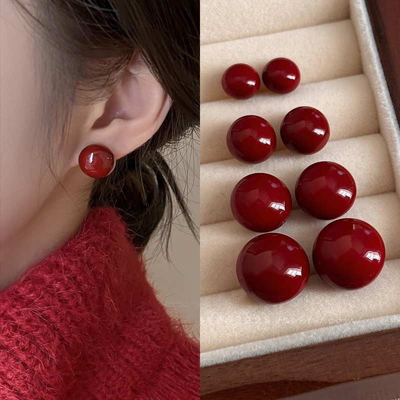 O1CN019l6q3z2KtjBCV09RK_2580729615-0-cib Bông tai ngọc trai bánh bao hấp Màu Đỏ Ancora Hoa tai hạt đậu hạt bánh mì khí chất dễ phối đơn giản sang trọng cho nữ - Ảnh 1