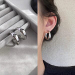 Bông tai hình chữ C đơn giản cao cấp phong cách tối giản Hoa Tai khí chất dễ phối đồ ít người nổi tiếng trên mạng