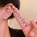 Bông tai Zircon siêu nhấp nháy tinh tế cho nữ lỗ tai bằng thép titan bên ngoài ren bên ngoài hoa tai ngủ không cần tháo Hoa tai thời trang