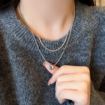 Sự sang trọng nhẹ nhàng, ngách xếp chồng hai lớp mặc áo len dài, dây chuyền áo len, thời trang và linh hoạt, Dây Chuyền xương đòn cao cấp, Dây chuyền cổ