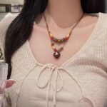 复古木质串珠吊坠项链女小众设计感民族风配饰时尚长款百搭毛衣链