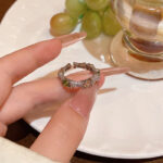 Nhẫn tre khảm đá Zircon tinh xảo phong cách Hàn Quốc, Nhẫn ngón trỏ hở cảm giác cao cấp sang trọng, nhẫn cùng kiểu hot trên mạng