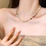 Hạt gạo Dopamine ngọt ngào, Vòng Cổ Đính Cườm hình trụ ngọc trai, Dây Chuyền xương đòn thích hợp khí chất thời trang, Dây Chuyền Cổ Dễ phối cá tính