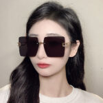 Kính râm không gọng cắt viền cá tính thời trang Kính râm chống tia cực tím gọng lớn Kính râm nam và nữ Tik Tok Live