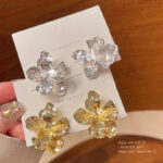 Bông Tai kim bạc 925 hoa kiểu Âu Mỹ hot cho nữ hoa tai kim loại lỏng ba chiều Phong cách lạnh Instagram phong cách lạnh sang trọng nhẹ nhàng cho nữ