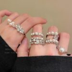 Nhẫn Zircon kim cương lấp lánh nhẹ nhàng và sang trọng dành cho nữ nhẫn ngón trỏ ngọc trai có thể điều chỉnh hở cho phụ nữ