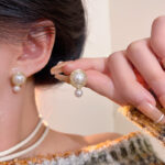 Hoa tai ngọc trai Kích thước khí chất đơn giản sang trọng nhỏ nữ phong cách Hồng Kông retro thời trang cao cấp Bông tai bán buôn