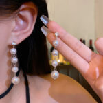 Bông tai ngọc trai tua rua dài khí chất thời trang Baroque sang trọng đơn giản khí chất cao cấp hoa tai