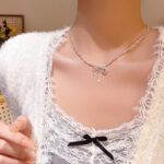 Vòng Cổ Zircon màu hồng đơn giản sang trọng, Vòng Cổ Nữ, Vòng tay nơ, Vòng Cổ cùng kiểu nữ nổi tiếng trên mạng