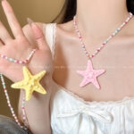 Vòng cổ hình sao biển đính cườm dài Dopamine Phụ kiện dây chuyền xương đòn phóng đại phong cách đi biển mùa hè mẫu mới 2025 cho nữ