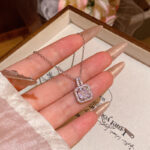 Mặt Dây chuyền Zircon lớn tinh tế sang trọng sang trọng, Vòng Cổ thép titan vuông Zirconium khí chất dễ phối cá tính nữ