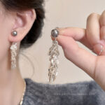 Bông Tai Tua lúa mì lấp lánh, Bông Tai Tua Rua, hoa tai ngọc trai cao cấp sang trọng nhẹ nhàng cho Nữ, Bông Tai khí chất Hoang Dã bán buôn