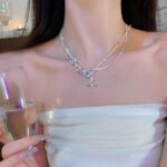 轻奢小众高级感超闪锆石双层叠戴锁骨链时尚气质拼接设计感项链女