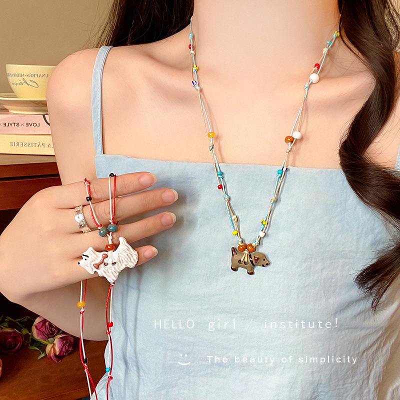 O1CN01PNbJn22KtjGXnCcPG_2580729615-0-cib Vòng cổ mặt dây chuyền chó con dễ thương màu dopamine với váy với phụ kiện dây chuyền Áo len dài thiết kế dây chuyền xương đòn - Ảnh 1