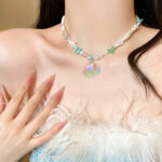 多巴胺珍珠贝壳海星项链海边百搭度假风锁骨链时尚设计感项饰批发