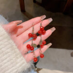 Hoa tai hoa quả lễ hội đỏ phong cách Trung Quốc mới Nữ Kim bạc S925 thiết kế độc đáo trang sức hoa tai anh đào