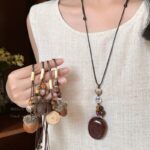 新中式禅意古铜羽毛项链女波西米亚民族风双层叠戴长款毛衣链配饰