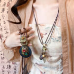 新中式禅意古铜羽毛项链女双层叠戴复古民族风毛衣链波西米亚配饰