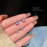 Bông Tai Ngôi Sao Zircon tinh tế kim bạc S925 Bông tai ngôi sao năm cánh cao cấp đơn giản sành điệu Instagram hot trên mạng