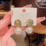 Hoa tai ngọc trai phong cách Baroque kim bạc S925 hoa tai nữ trang sức bông tai đính sequin khí chất siêu cổ tích hình học không đều