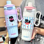 Cốc nước dung tích lớn Cốc giữ nhiệt Cốc uống nước đôi có tay cầm có ống hút đi kèm học sinh giá trị cao mẫu mới 2024 cho nữ