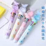 Bút bi Sequins bướm ins bút bi bấm bút bi mười màu bút Sổ tay graffiti màu bút dầu văn phòng phẩm học sinh