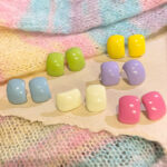 Bông tai hạt đậu nhỏ màu dopamine tươi trẻ mùa hè kim bạc S925 Bông Tai Bông tai hình chữ C ngọt ngào đáng yêu cho nữ