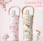 Cốc giữ nhiệt uống nước đôi mẫu mới Sanrio HelloKitty cốc nước inox có tay cầm cầm cầm cầm tiện dụng có giá trị cao cho nữ