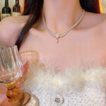 Dây chuyền zircon tinh xảo phong cách Hàn Quốc, dây chuyền xương đòn hình giọt nước thời thượng, đẳng cấp, giống mẫu của các KOL trên mạng, bán buôn.