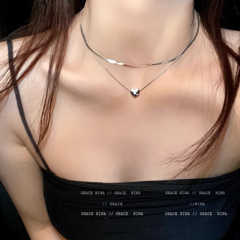 O1CN01ZeHKsl2KtjCNA95fq_2580729615-0-cib Sang trọng nhẹ sang trọng thép titan hai lớp đeo Vòng cổ tình yêu thời trang tất cả phù hợp khí chất cao cấp cảm giác trái tim đào Mặt dây chuyền xương rắn - Ảnh 1