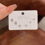 Hoa tai Bộ đồ Zircon tinh tế đơn giản Kim bạc S925