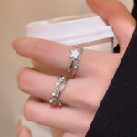 Phiên bản Hàn Quốc mới hai lớp đầy kim cương Nhẫn Ngôi Sao siêu nhấp nháy Nhẫn ăn kiêng có thể điều chỉnh hở cho nữ nhẫn cùng kiểu trên mạng