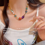 Vòng cổ đính hạt gốm sứ nhiều màu ngọt ngào Dopamine Vòng cổ dây chuyền xương đòn cảm giác cao cấp sang trọng nhẹ nhàng sành điệu Instagram cho nữ