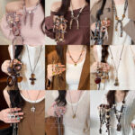 Mùa thu và mùa đông 2025 Phong Cách Hot cổ điển Dài Tua Rua Vòng cổ phụ nữ cao cấp thích hợp tất cả các kết hợp tính khí dây chuyền Áo len