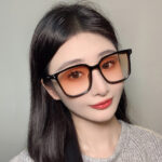 Kính râm màu sắc hoàng hôn Kính râm Instagram cao cấp gọng vuông mặt to cho nữ Kính chống nắng má hồng Tik Tok Live