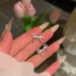Hoa tai nơ Opal cao cấp sang trọng, hoa tai đính kim cương siêu lấp lánh khí chất thời trang nữ hot trên mạng