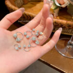 Bông Tai Quả Cầu kim cương hai đầu đính kim cương siêu lấp lánh đơn giản khi ngủ không cần tháo tai