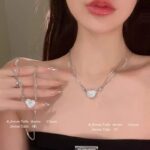 Thiết kế thích hợp sang trọng nhẹ, từ tính, siêu lấp lánh, đầy đủ kim cương, Vòng Cổ tình yêu, thời trang, khí chất đa năng, Dây Chuyền xương đòn xếp chồng hai lớp