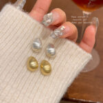 Bông tai hạt đậu chải bóng Kim bạc S925 Bông tai hình giọt nước khí chất dễ phối đồ sang trọng nhẹ Hoa tai hot trên mạng