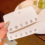 Bông tai Zircon nhỏ gọn tinh tế kim bạc S925 Bông Tai Bông Tai Tình Yêu xỏ lỗ tai học sinh khí chất dễ phối thời trang nữ