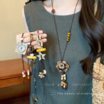 Vòng cổ phong cách dân tộc ngoại lai Zen phong cách Trung Quốc mới Phụ kiện dây chuyền áo len dáng dài xếp chồng hai lớp phong cách Bohemian cho nữ