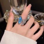 Nhẫn bướm Zircon pha lê thiết kế thích hợp sang trọng nhẹ Nhẫn ngón trỏ kim cương đầy đủ siêu lấp lánh cho nữ nhẫn có thể điều chỉnh mở